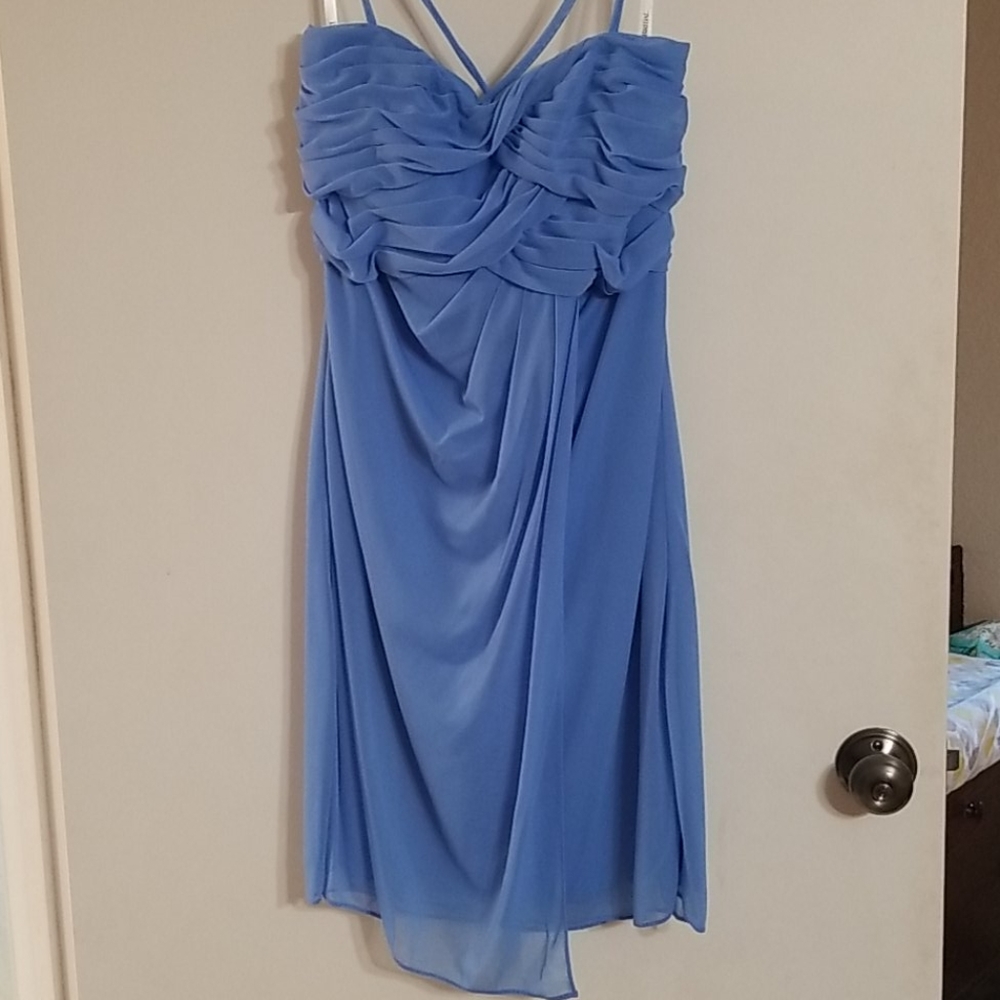 Strapless bridemaids dress in cornflower blue